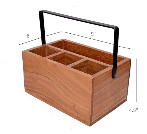 Nirman KC631 Acacia Silverware Flatware Organizers With Handle For Farmhouse Kitchen Decor thumb #5