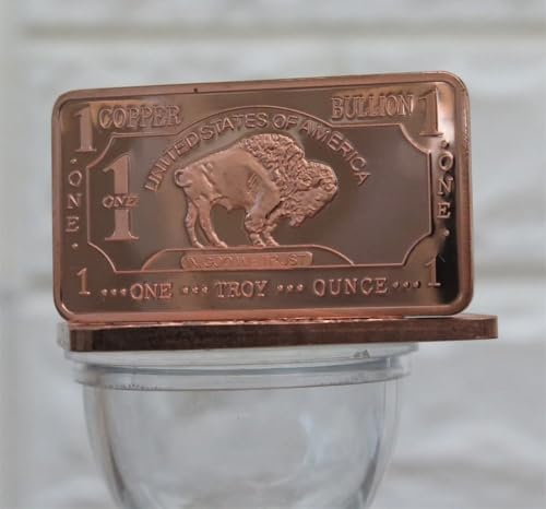CMCMINT 1 Troy Ounce Copper Bullion Bar, American Buffalo Design, .999 Fine Copper Finish, Rectangular Ingot Shape