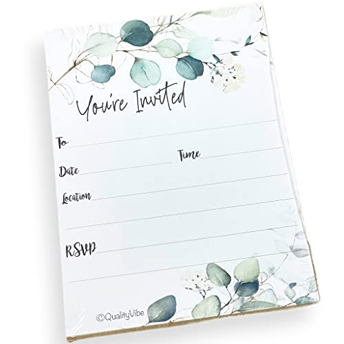 25 Greenery Eucalyptus Invitations With Envelopes, You're Invited For Wedding, Engagements, Bridal Shower, Birthdays, Baby Shower, Anniversay, Retirement And Housewarming Parties. Thick & Non Coated Cardstock For Use With Any Pen. #TOP13