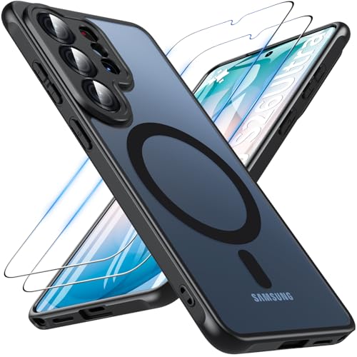 BESINPO Für Samsung Galaxy S26 Ultra Hülle Mit 2 Panzerglas Glas,S26 Ultra Hülle [TOP Militärschutz] Kompatibel Mit MagSafe, Militärschutz Handyhülle Für Matt Transluzente Schutzhülle Cover(Schwarz)