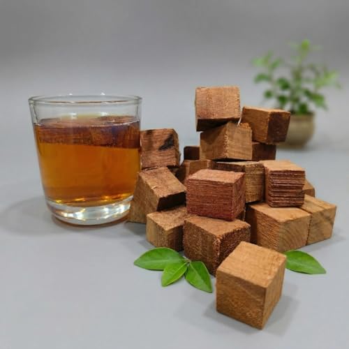 Image of Vijaysar Wooden Glass, Indian inchMorning Detox Ritual Glass Natural Wooden Infusion Tumbler inch Ayurvedic Herbal Water Cup, Handcrafted, 90ML (Vijaysaar Wood Cubes)
