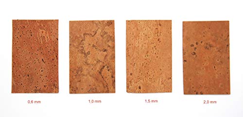 8 Korkplatten für Holzblasinstrumente Saxophon/Klarinette Reparatur Korkplatte portugiesischer Kork zB für S-Bögen oder Klappen 0,6 mm, 1,0 mm, 1,5 mm 2,0 mm (je 2 Platten) Korkplatten-Set