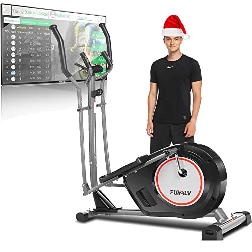 FUNMILY APP Elliptical Machine, Elliptical Trainer with 8 Level of Magnetic Resistance, Bluetooth Connect Multi-Function LCD Monitor, & 370 lbs Weight Capacity for Home Use Cardio (Technical Gray)