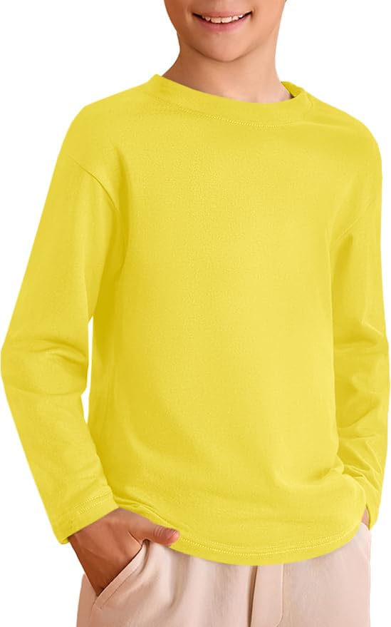 ZDC Kids Boys Long Sleeve T Shirts Crewneck Tops Fashion Basic Tee Clothes 5-14 Years Yellow