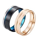 ❤️Material: anillos de acero inoxidable de oro rosa, anillos de acero inoxidable azul negro para hombres, anillo para mujer: ancho 6 mm, peso: 6 g, anillo para hombre, ancho 8 mm, peso: 8,5 g