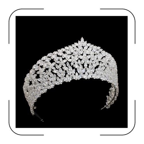 Elegant Zirconia Crown for Women – Adjustable Silver Pageant Crown for Quinceañera, Wedding, Birthday, Prom – Bridal Hair Accessories by QXMYOO - Used condition - US$46.75