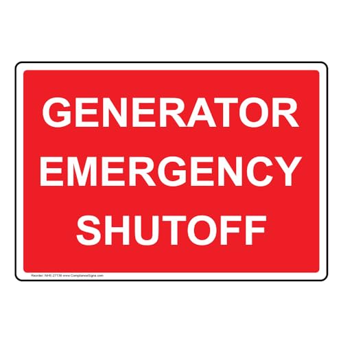ComplianceSigns.com Generator Emergency Shutoff Label Decal, 5x3.5 in. 4-Pack Vinyl