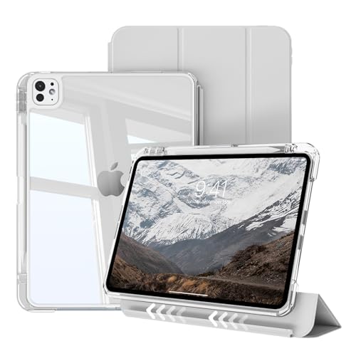 Hybrid Case for iPad Pro 11 inch Case M5/M4 (2025/2024) with Pencil Holder Detachable Sliding Cover with Clear Hard Back Shell Auto Wake/Sleep Support Pencil Pro Wireless Charging Light Gray