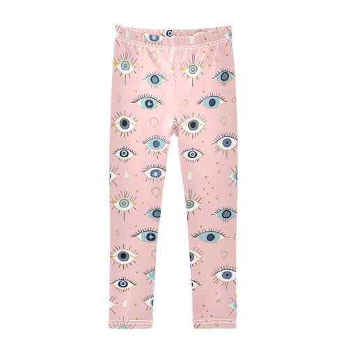 Wusikd Boho Evil Eyes Girls' Leggings Toddler Doodles Pink Kids Yoga Pants Dance Active Tights 4T