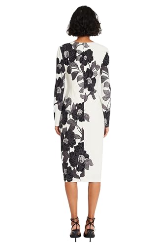 Maggy London Women's Long Sleeve Printed Sheath, Tropadelic Floral-Soft White/Charcoal3