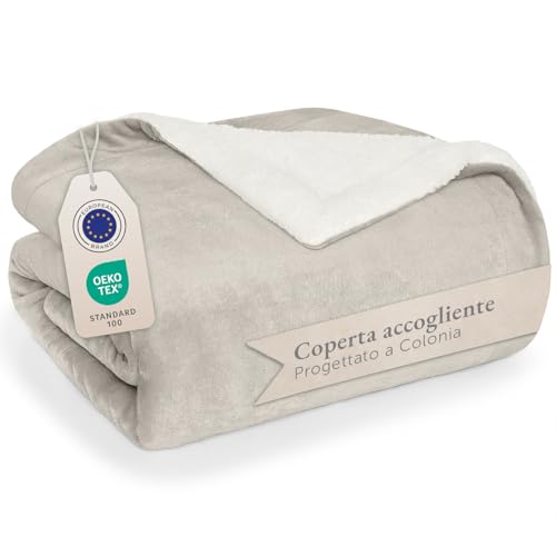 Blumtal coperto Matrimoniale Sherpa - Plaid Divano Super Morbida - Coperta Plaid di Alta Qualità Certificata OKEO-Tex - 220 x 240 cm - Almond Milk