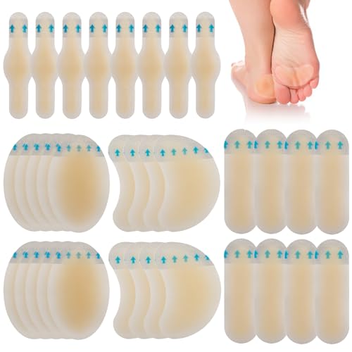 Image of Hydrocolloid Blister Bandages for Feet, PARWART 34 Pcs Variety Pack Waterproof Moleskin for Blisters Used for Blister Prevention and Healing, for Toe Heel Foot Hands Feet, No Foreign Body Sensation