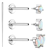 SLLAISS Pure Titanium Flat Back Earrings Stud Silver Plated Hypoallergenic 3 Pcs 18G Internally Threaded Tragus Conch Helix Labret Piercing Jewellery for Sensitive Ears Women Men with Opal
