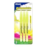 BAZIC Products Erasable Highlighter – Chisel Broad Line Fine Point Highlighters, Unscented, Highlighter Pen for Office, School, & Study Use Smooth Marking, (3/Pack), 1-Pack