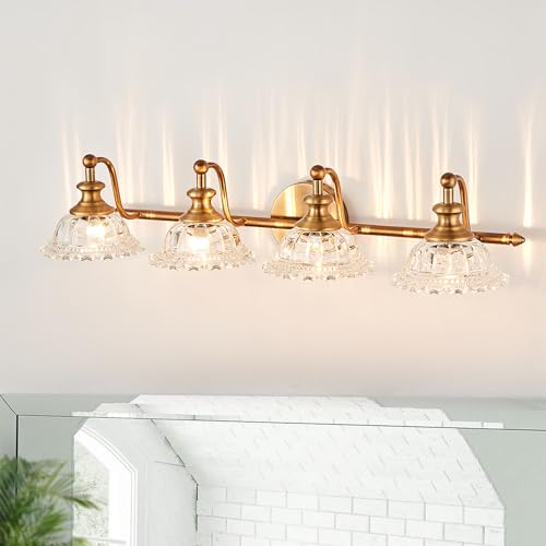 Image of XIEDUN Bathroom Light Fixtures 4 Lights Vanity Lighting Fixtures Matte Brass Vintage Vanity Light Fixture Vanity Lights for Bathroom
