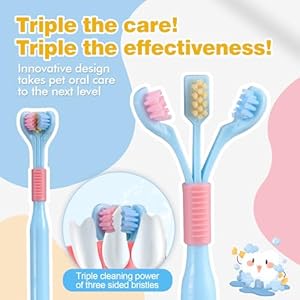 Dog toothbrush pet toothbrush kit for dogs  3 sided toothbrush vibrant colors  7 dog toothbrushes +2 finger toothbrushes ultimate oral care for happy pets   cucciolini doodles