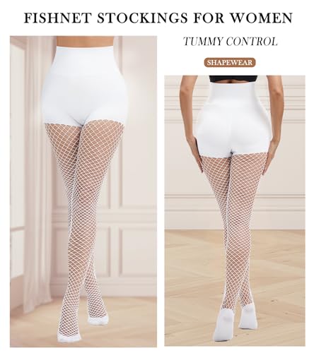 Image of Fishnet Stockings for Women Tummy Control Tights Shapewear Leggings Shaper | High Waist FishNet Pantyhose Retro Coarse Mesh High Elasticity Durable