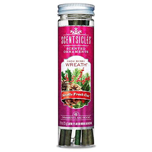 Scentsicles Scented Ornaments, Includes 6 ornaments and hooks (Snow Berry Wreath)