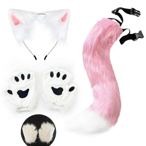 Oreilles et queue de renard rose en fausse fourrure douce - 2