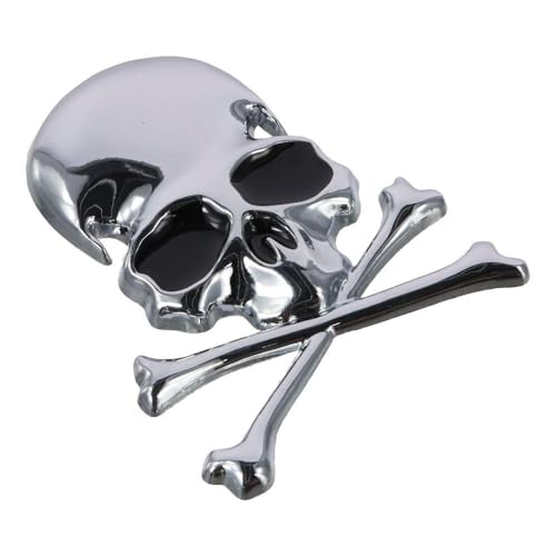 Image of BYOBYO 2Pcs Skull Crossbone Emblem Stickers Silver Skull Skeleton Car Emblem Badge 2.9x2.4inch 3D Logo Metal Badge Sticker Decals Skeleton Car Decorations