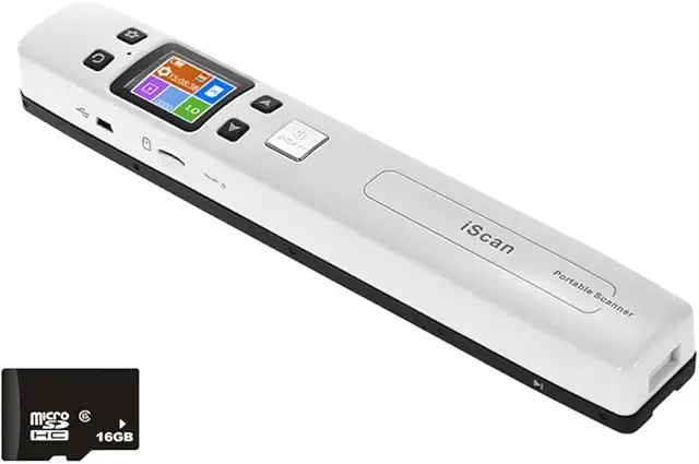 Imagen relacionada con hinhoo Escáner portátil, escáner con Varilla y Tarjeta SD de 16 GB, escáner de Mano for Documentos A4, imágenes, Textos, Recibos, for escaneo Plano, hasta 1050 dpi