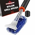 XUDAKAIXIN Grill Brush and Scraper, Safe Nylon Bristles Barbecue Triple Scrubbers Cleaning Brush for Cast Iron Grates/Porcelain/Weber Gas/Charcoal Grill,Extra Strong BBQ Cleaner Accessories (Blue)
