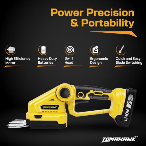 Image of TOMAHAWK CHT-20A 20V Cordless Hedge Trimmer with 1.5Ah Battery | 24 inch Dual Action Blade | Lightweight Handheld Grass & Shrub Cutter | Tool-Free Blade Change Garden Trimmer