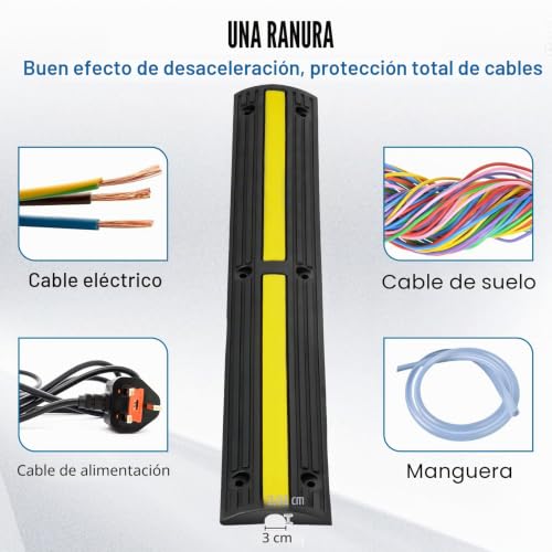 Miniatura 3 de Vevor Rampa De Protección De Cable 4 Piezas 1 Vía Canaleta Pasacables De Suelo Canal De 3x2 Cm Protector De Cables De Goma Capacidad De Carga 8164kg Eje Cubiertas De Suelo Para Cables Negro Y Amarillo