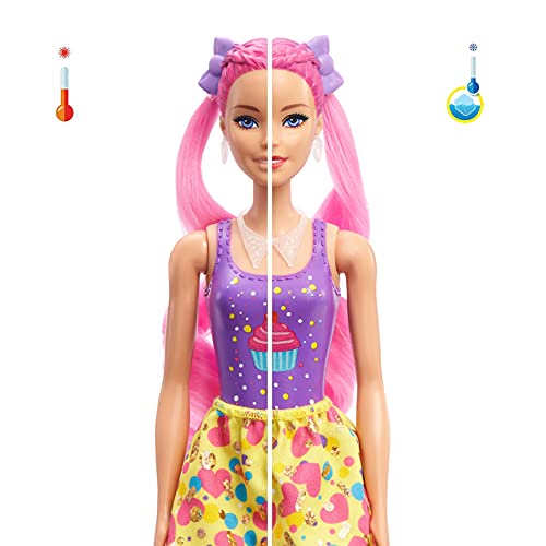 Barbie HBG39 - Color Reveal Cupcake Haarwechsel Puppe, Glitzerpink Spielset mit 25 Überraschungen rund um Haarstyling und Party, Spielzeug ab 3 Jahren – Bild 3