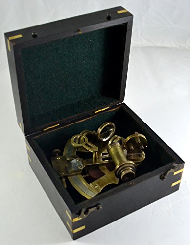 Image of Brass Nautical Antique Sextant Replica Celestial Navigation Marine Navigation for Sale Navigation Brass Sextant - with Leather Case