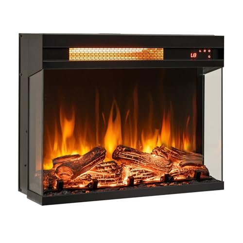 COSTWAY 23 Inch 3-Sided Electric Fireplace, 1500W Recessed Fireplace Insert