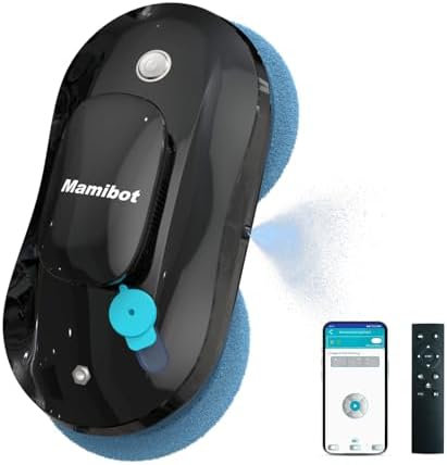 Mamibot Window Cleaner Robot,Automatic Water Spray Window Washing Machine with Intelligent Path Planning,Anti-Falling Edge Detection,APP and Remote Control,for Glass,Tiles,Bathroom Cleaning(Black)