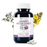 Alzuro Labs Lungwort & Mullein 500 mg –120 gélules végétaliennes | Complexe à base de plantes hautement concentré, extrait 4:1 |Équivalent à 2 000 mg |Soutien respiratoire et immunitaire |Certifié GMP