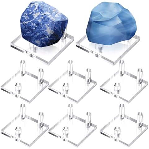 Weysat 8 Pcs Rock Display Stand Rock and Mineral Display Stands Geode Display Stand 3 Peg Acrylic Display Stand Clear Square Picture Stands Holder for Geodes Rock Mineral Agate (2 x 2 x 0.3 Inch) Cover