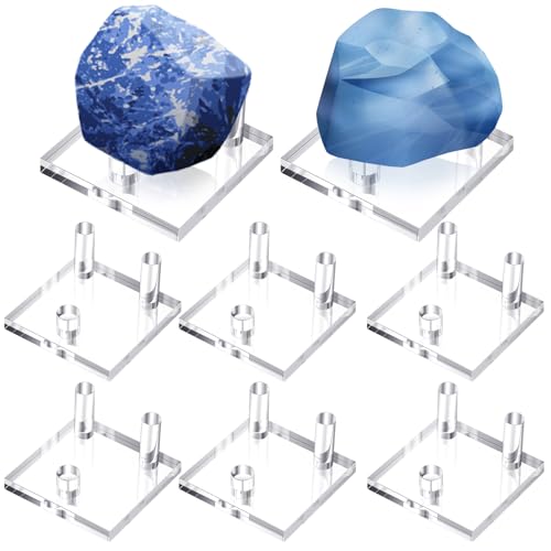 Weysat 8 Pcs Rock Display Stand Rock and Mineral Display Stands Geode Display Stand 3 Peg Acrylic Display Stand Clear Square Picture Stands Holder for Geodes Mineral Agate(2 x 2 x 0.3 Inch)