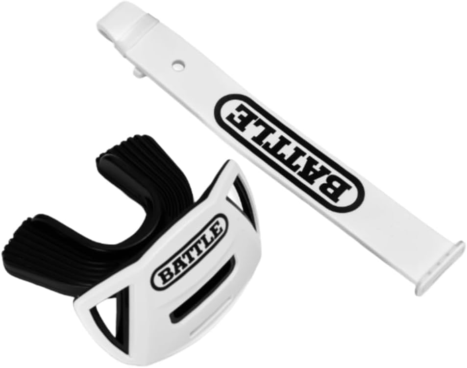 Battle Speed Air Mouthguard with Interchangeable Thick Strap, Football, BPA Free, Advanced Composite, Youth and Adult (White)