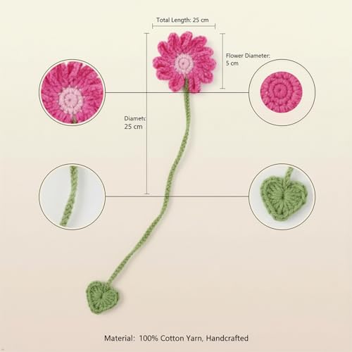 6 Pack Flower Crochet Bookmarks, Daisy Sunflower Style Page Markers for Book Lovers, Teachers and Women — view 2