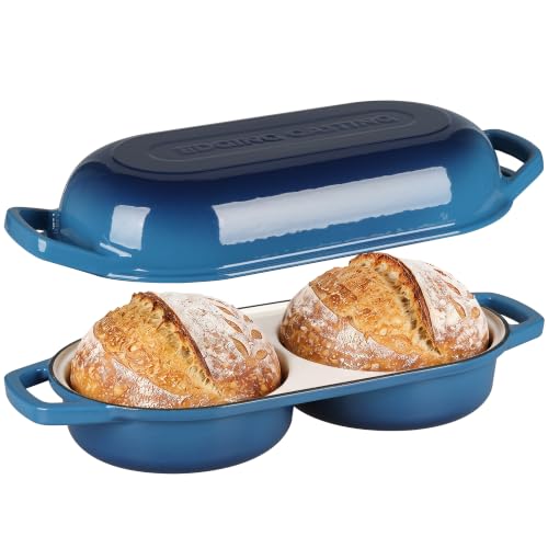 EDGING CASTING Enameled Cast Iron Double Bread Dutch Oven, Lake Blue