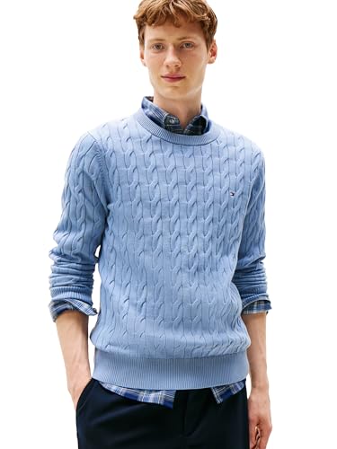 Image of Tommy Hilfiger Men's Cable Knit Crewneck Sweater Lightweight Pullover