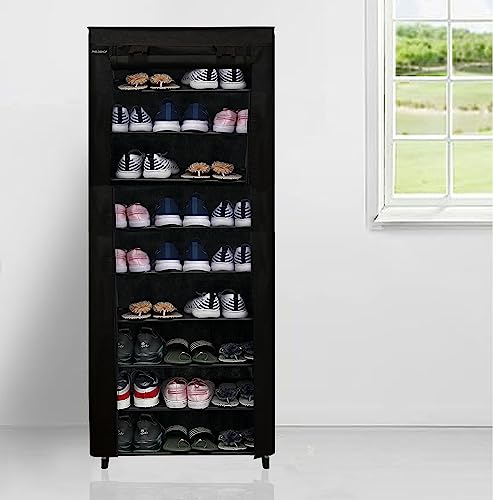 Image of Multi Utility 9 Layer Shelf Collapsible Metal Pipes with Non-Woven 100GSM Fabric Cover for Shoe /Cloth /Toy /Books Rack (Black, Metal)