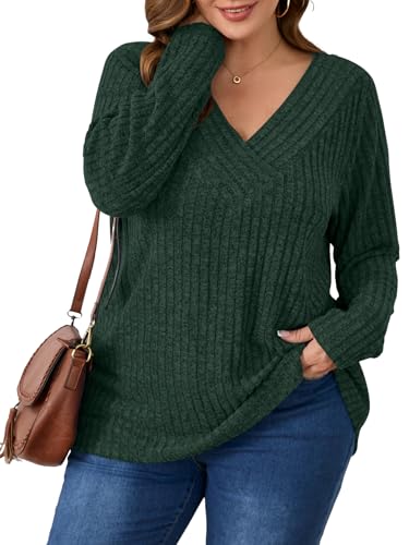 Image of BELAROI Womens Plus Size Sweaters V Neck Fall Tunic Top Pullover Shirts
