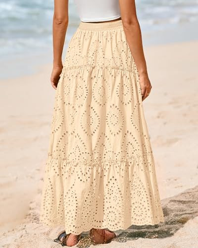 Image of BTFBM Eyelet Long Skirts for Women Beach Vacation