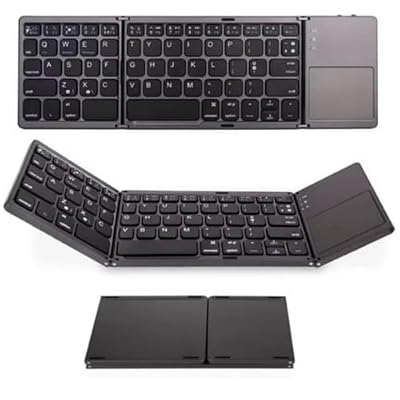 Foldable Bluetooth Keyborad with Touchpad,Small Tri-Folding Travel Mini Compact Wireless Portable Keyboard for PC Laptop iPad Tablets Smartphone Universal Android Windows iOS, Sync Up to 3 Devices