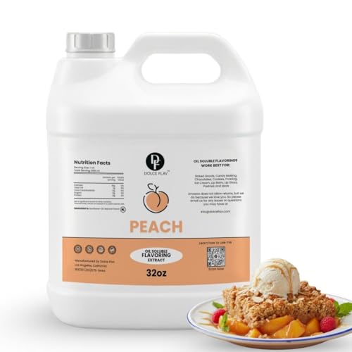 Dolce Flav Peach Flavoring Oil for Baking and Candy, Restaurant Size, 32 Oz