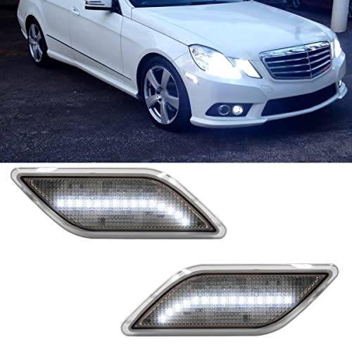 Nslumo Xenon White Led Side Marker Lights For 2010-13 Mer'cedes Benz W212 Pre-Lci E-Class Front Fender Marker Lamps Smoked Lens Oem Side Marker Replacement #TOP6