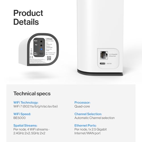 Image of Linksys Velop Micro 7 Dual-Band BE5000 Wi-Fi 7 Mesh System | 4 WiFi Streams up to 5 Gbps | 6600 sq.ft. Coverage | Supports Internet Plans up to 2.5 Gbps | 3-Pack