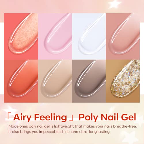Modelones Poly Nail Gel Kit with 48W U V/LED Lamp 8 Fall Colors Clear Orange Pink Brown Glitter Extension Builder Gel Complete Art Tools Manicure Professional Starter Supplies DIY at Home