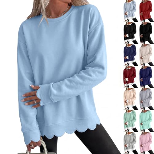 Crew Neck Sweatshirts Women Vintage Scalloped Oversized Long Sleeve Shirts - image 1