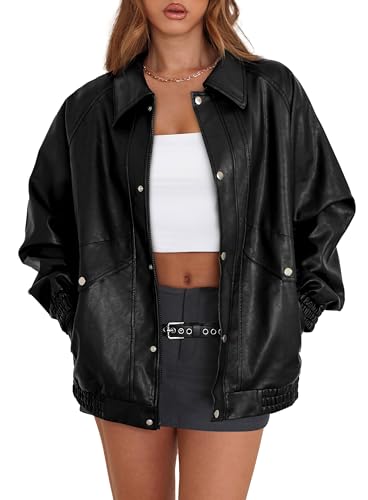 XIEERDUO Leather Jacket Women Winter Coats Faux Leather Fall Outfits 2025 Trendy Oversized Motorcycle Women's Clothing Concert Travel Western Outfits Black M