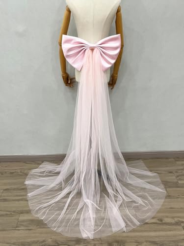 Image of Detachable Satin Bow for Wedding Dress Bowknot with Irregular Tulle Tail